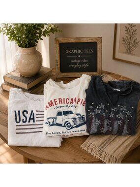 3 Patriotic Graphic Tees Womens 4X Relaxed Fit Vintage Vibes Independence Day